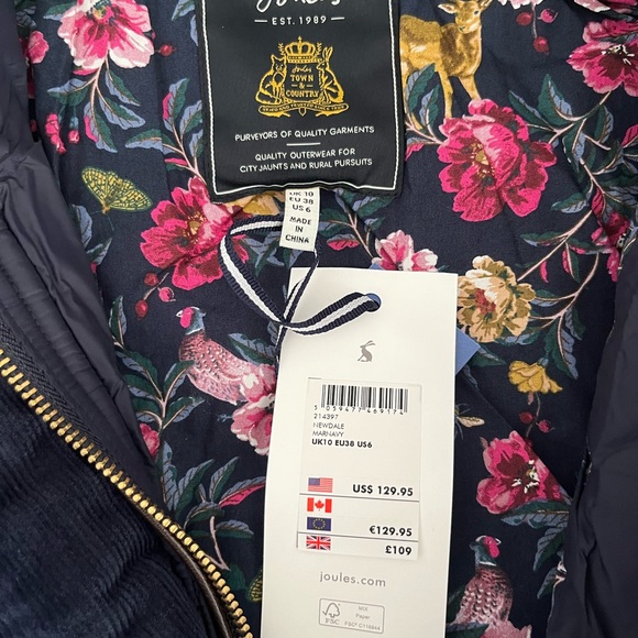 Womens Joules Newdale Quilted Jacket, Navy, size 8 US, NWT - Picture 7 of 7